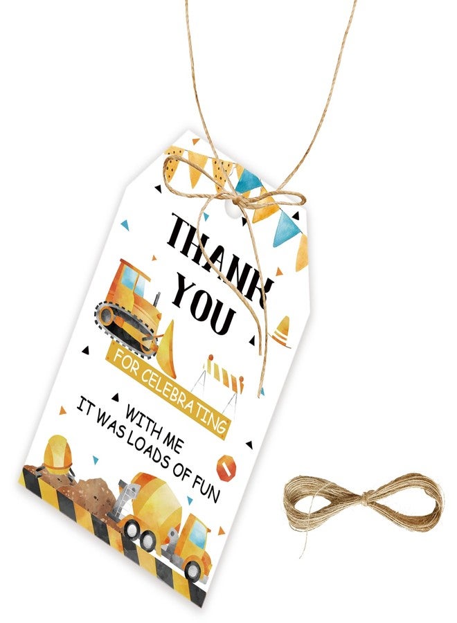 FORSHEEP 50pcs Construction Thank You Tags, Dump Truck Gift Tag with String for Boys Birthday, Engineering Vehicles Thank You Paper Tags for Gender Reveal Party Favors - Image 1