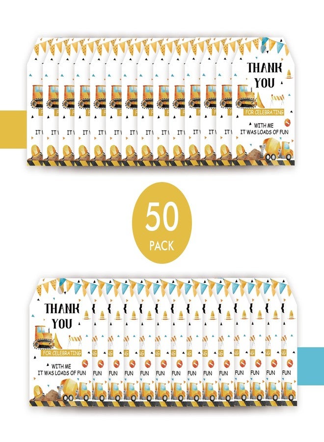 FORSHEEP 50pcs Construction Thank You Tags, Dump Truck Gift Tag with String for Boys Birthday, Engineering Vehicles Thank You Paper Tags for Gender Reveal Party Favors - Image 3