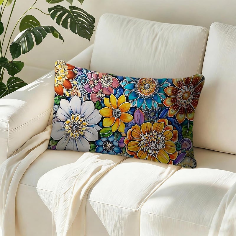 Identiy Boho Mandala Flowers Throw Pillow Cover 12x20 Inch Pack of 1, Colorful Mandala Florals Decorative Pillow Case, Lumar Cushion Pillow Cover for Home Sofa Couch Indoor Outdoor - Image 5