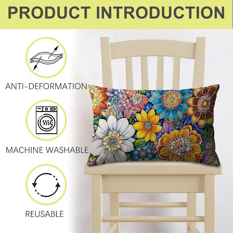 Identiy Boho Mandala Flowers Throw Pillow Cover 12x20 Inch Pack of 1, Colorful Mandala Florals Decorative Pillow Case, Lumar Cushion Pillow Cover for Home Sofa Couch Indoor Outdoor - Image 4