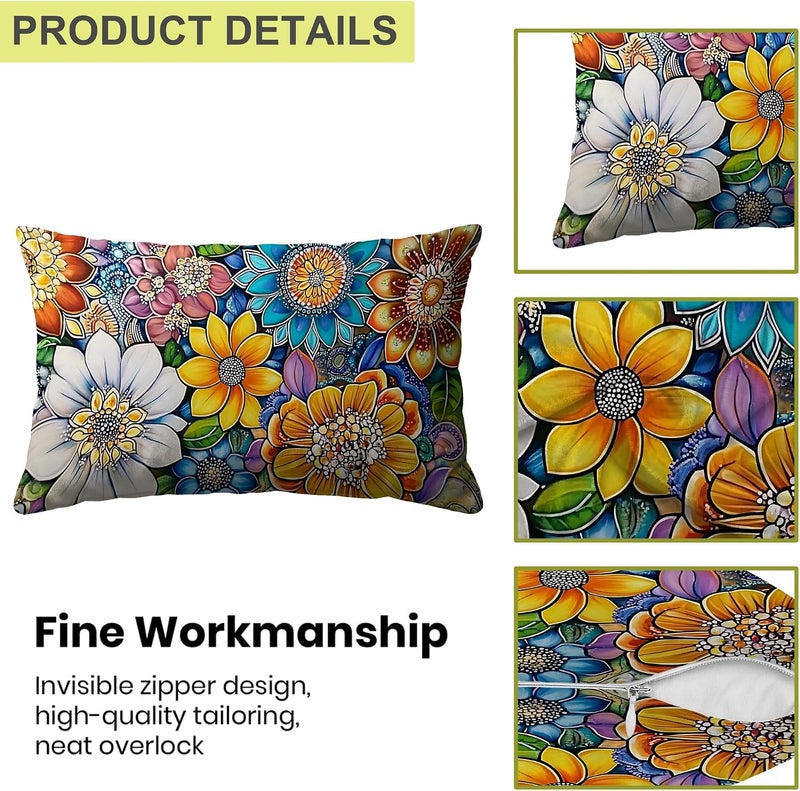 Identiy Boho Mandala Flowers Throw Pillow Cover 12x20 Inch Pack of 1, Colorful Mandala Florals Decorative Pillow Case, Lumar Cushion Pillow Cover for Home Sofa Couch Indoor Outdoor - Image 3