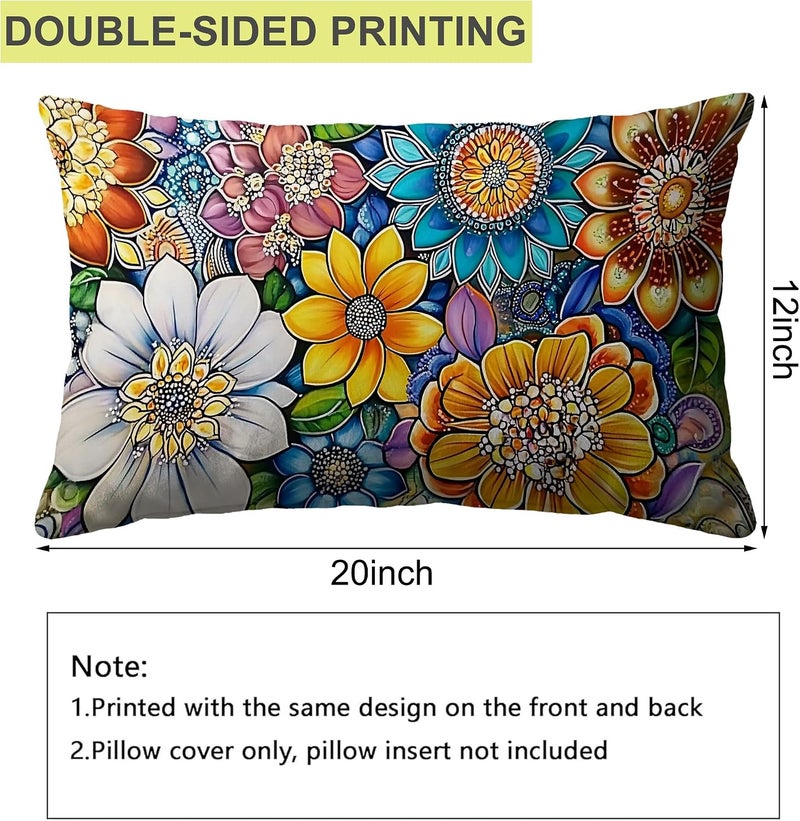 Identiy Boho Mandala Flowers Throw Pillow Cover 12x20 Inch Pack of 1, Colorful Mandala Florals Decorative Pillow Case, Lumar Cushion Pillow Cover for Home Sofa Couch Indoor Outdoor - Image 2