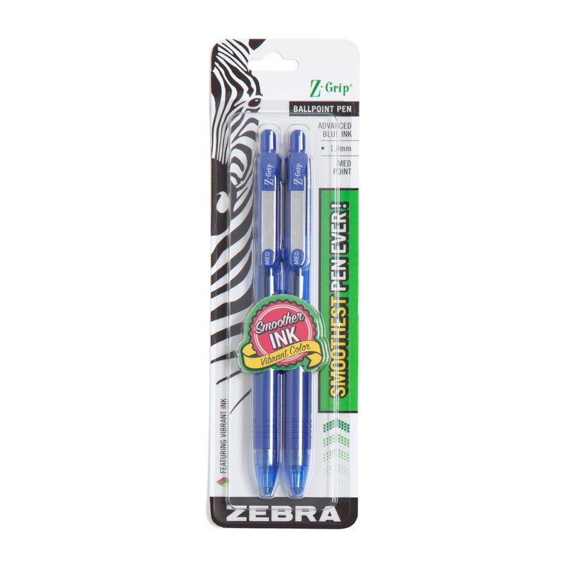 Zebra, Z-Grip Retractable Ballpoint Pen, 1.0mm, Blue, 2 Pack(22222) - Image 1