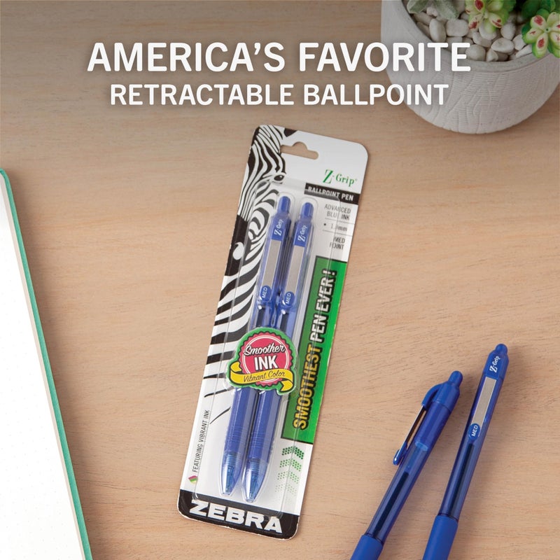Zebra, Z-Grip Retractable Ballpoint Pen, 1.0mm, Blue, 2 Pack(22222) - Image 2