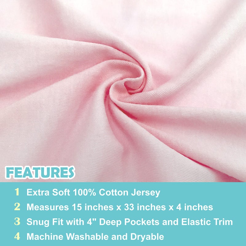 TL Care 100% Natural Breathable Cotton Jersey Knit Fitted Bassinet Sheet, Pink, 15" x 33", Soft Breathable, for Girls - Image 2
