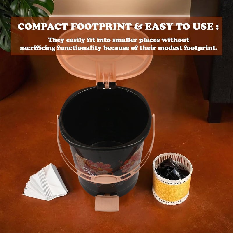 Kuber Industries Pedal Dustbin 10 Liter Dustbin with Lid Garbage Waste Bin with Handle Dustbin for KitchenBathroom Wet Dry Waste Bin Cream Check Dhakan Trash Can Black - Image 4