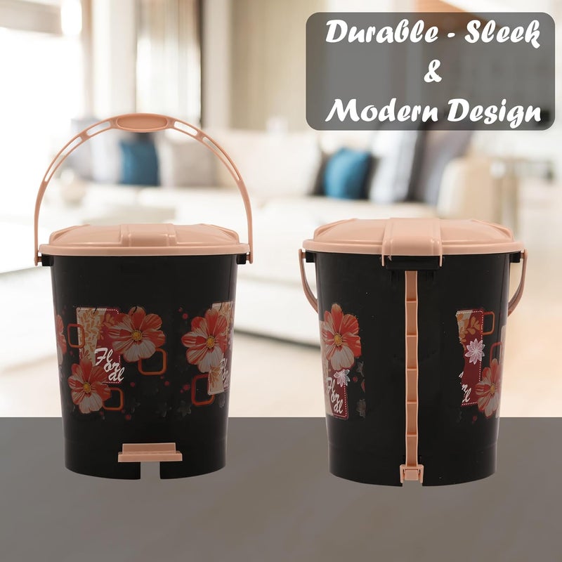 Kuber Industries Pedal Dustbin 10 Liter Dustbin with Lid Garbage Waste Bin with Handle Dustbin for KitchenBathroom Wet Dry Waste Bin Cream Check Dhakan Trash Can Black - Image 5