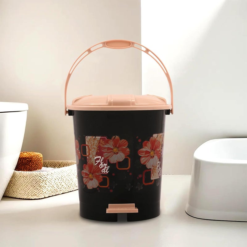 Kuber Industries Pedal Dustbin 10 Liter Dustbin with Lid Garbage Waste Bin with Handle Dustbin for KitchenBathroom Wet Dry Waste Bin Cream Check Dhakan Trash Can Black - Image 1