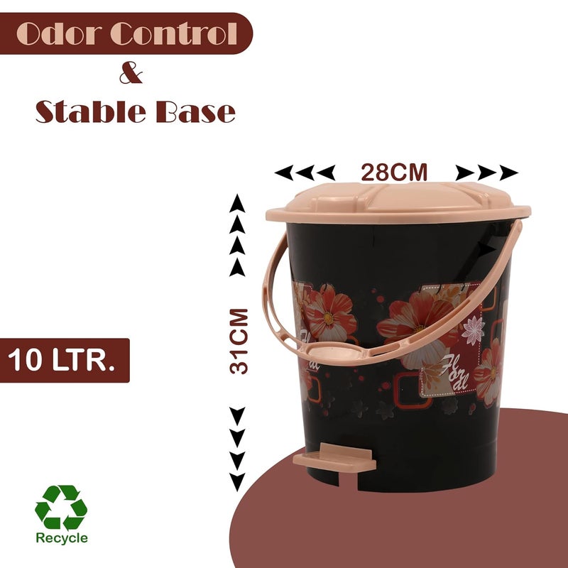 Kuber Industries Pedal Dustbin 10 Liter Dustbin with Lid Garbage Waste Bin with Handle Dustbin for KitchenBathroom Wet Dry Waste Bin Cream Check Dhakan Trash Can Black - Image 3