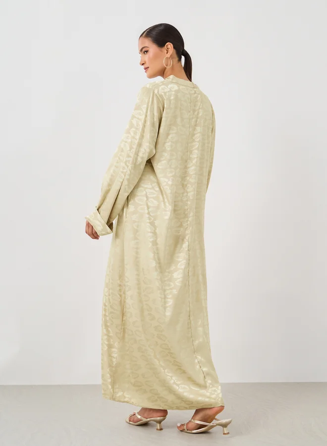 Styli Satin Jacquard Stand Collar A-Line Jalabiya