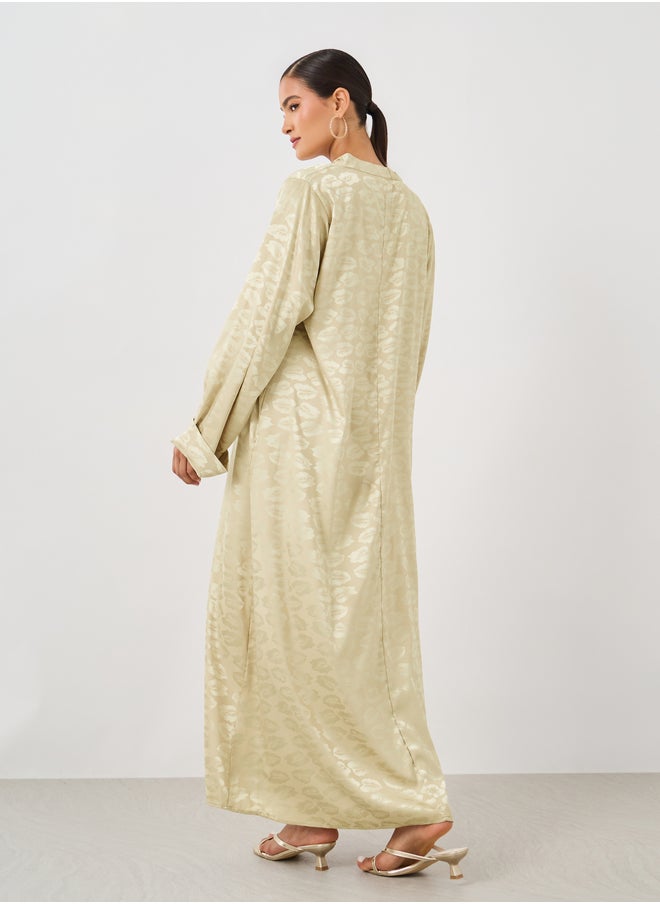 Styli Satin Jacquard Stand Collar A-Line Jalabiya  - Image 5