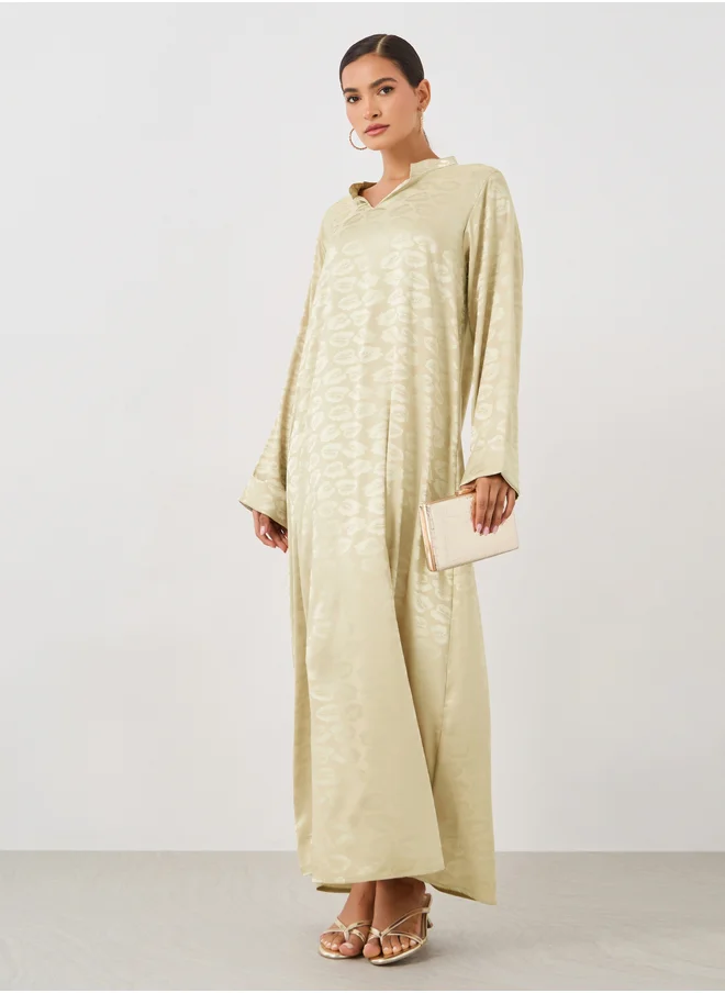 ستايلي Satin Jacquard Stand Collar A-Line Jalabiya