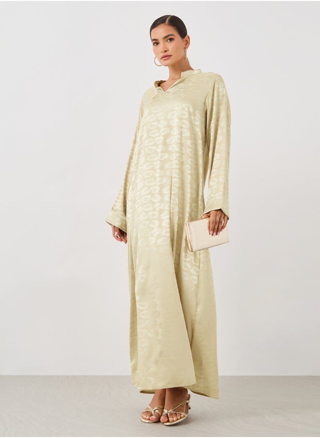 Styli Satin Jacquard Stand Collar A-Line Jalabiya  - Image 2