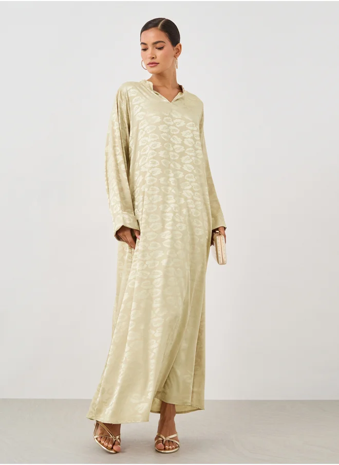 ستايلي Satin Jacquard Stand Collar A-Line Jalabiya