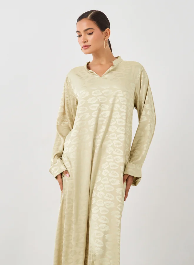 Styli Satin Jacquard Stand Collar A-Line Jalabiya