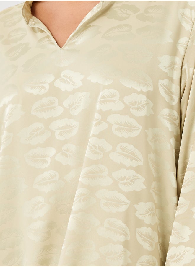 Styli Satin Jacquard Stand Collar A-Line Jalabiya  - Image 4