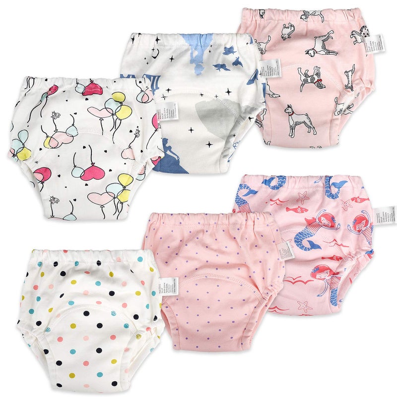 MooMoo Baby 6 Packs Cotton Training Pants Reusable Toddler Potty Training Underwear for Boy and Girl Mermaid-4T Pink - Image 1