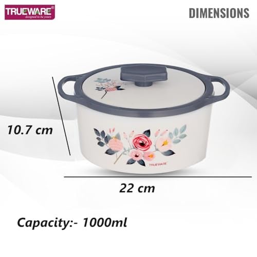 Trueware Floraa Casserole | Grey | 1000 ML | Thermoware | BPA Free | Inner Steel Outer Plastic | 100% Food Grade | Serving - Image 2