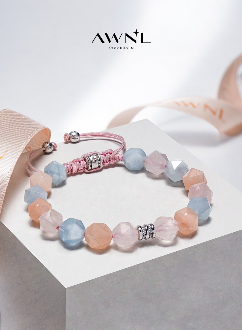 AWNL Women's Bracelet with Brazilian Morganite, Natural Gemstone with Sterling Silver Gift for Girlfriend Mother Wife, Multicolored Macrame Design - Image 1