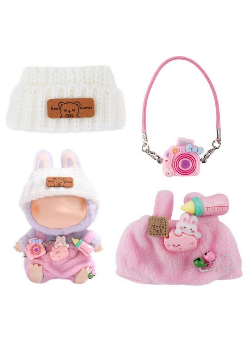 17cm Doll Clothes Handcrafted Crochet 3-Piece Set Pink Fashionable Outfit with Accessories for Doll - Image 1