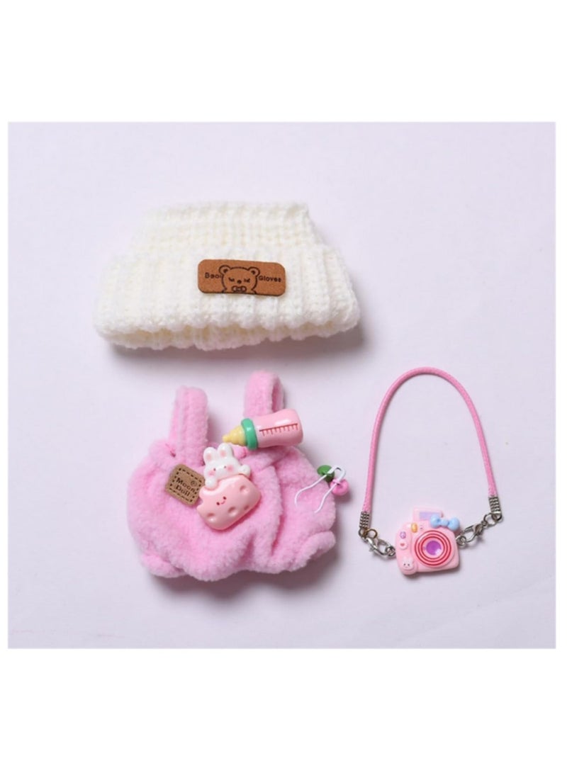 17cm Doll Clothes Handcrafted Crochet 3-Piece Set Pink Fashionable Outfit with Accessories for Doll - Image 2