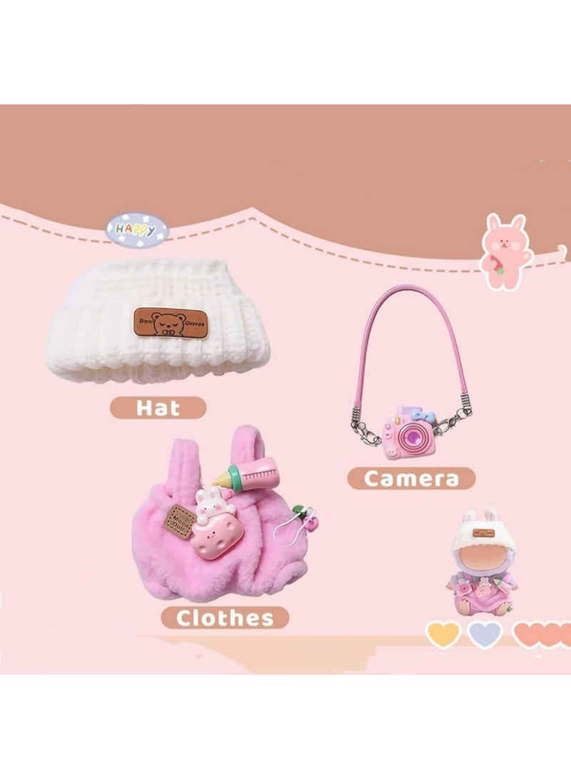 17cm Doll Clothes Handcrafted Crochet 3-Piece Set Pink Fashionable Outfit with Accessories for Doll - Image 4