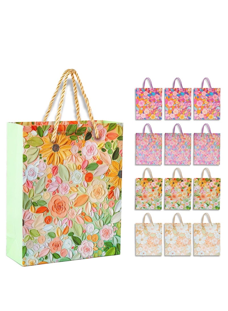 Zikra Floral Gift Bags with Handles, 12 Pack Party Favor Bags, Reusable Gift Bag, Goodie Bags, Birthday Gift Bags, Birthday Bags Gift Wrap Bags Set, Gift Bags Bulk Return Gifts for Birthday Party - Image 1