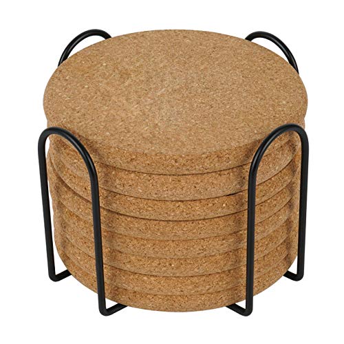 Adorever 8 Pcs Drink Coasters with Holder, Thicker Cork Coasters for Drinks Absorbent for Coffee Table Wooden Coaster Set Tabletop Protection Cup Mat Bar Kitchen Living Room House Home Decor Housewarming Gift - Image 1