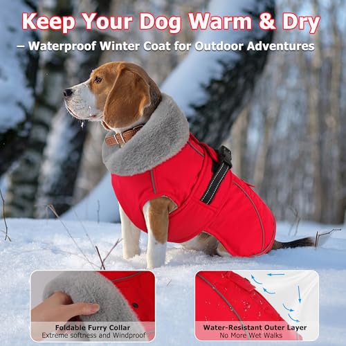 Dogcheer Dog Coat with Pocket Waterproof Dog Jacket with Adjustable Buckle Reflective Puppy Winter Coat Warm Turtleneck Fleece SnowJacket for Small Medium Large Dogs Red S - Image 3