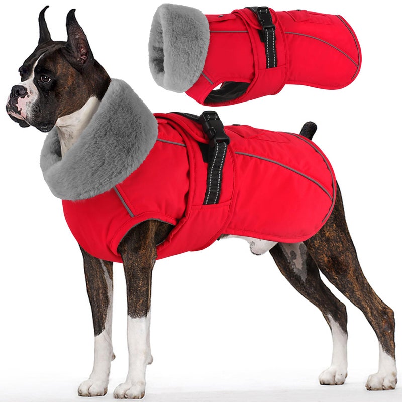 Dogcheer Dog Coat with Pocket Waterproof Dog Jacket with Adjustable Buckle Reflective Puppy Winter Coat Warm Turtleneck Fleece SnowJacket for Small Medium Large Dogs Red S - Image 2