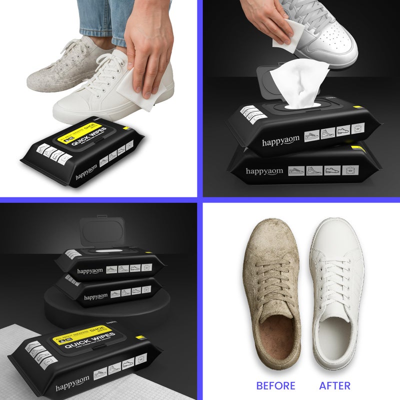 happyaom Shoe wipes Pack of 2 Total 60 Pcs Sneakers Cleaning Quick Wipes Removing Dirt and Stains with Disposable Shoe Wipe - Image 4
