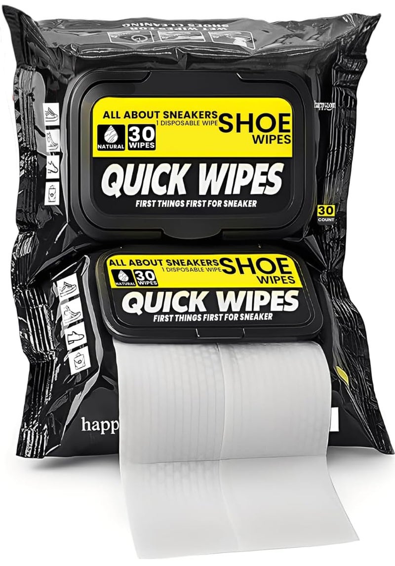 happyaom Shoe wipes Pack of 2 Total 60 Pcs Sneakers Cleaning Quick Wipes Removing Dirt and Stains with Disposable Shoe Wipe - Image 1
