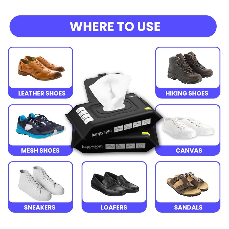 happyaom Shoe wipes Pack of 2 Total 60 Pcs Sneakers Cleaning Quick Wipes Removing Dirt and Stains with Disposable Shoe Wipe - Image 5