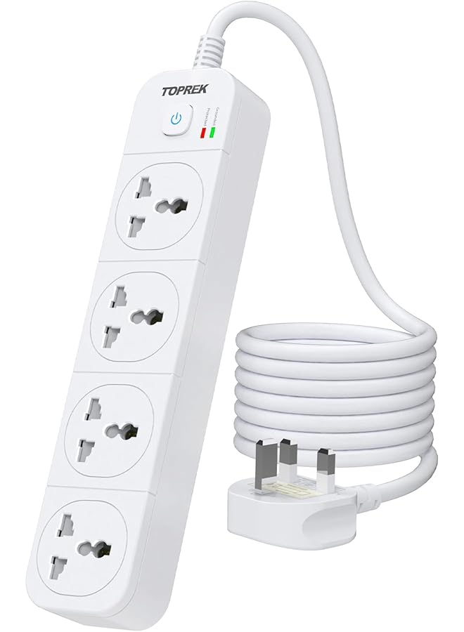 PROMASS promass Power Strip, 4 Way Extension Lead Outlets with 4 Smart Electrical Sockets & Surge Protector, 2M Extension Cord & 1 Switch, 3250W/13A, Extension Cord for Home Office  - Image 1