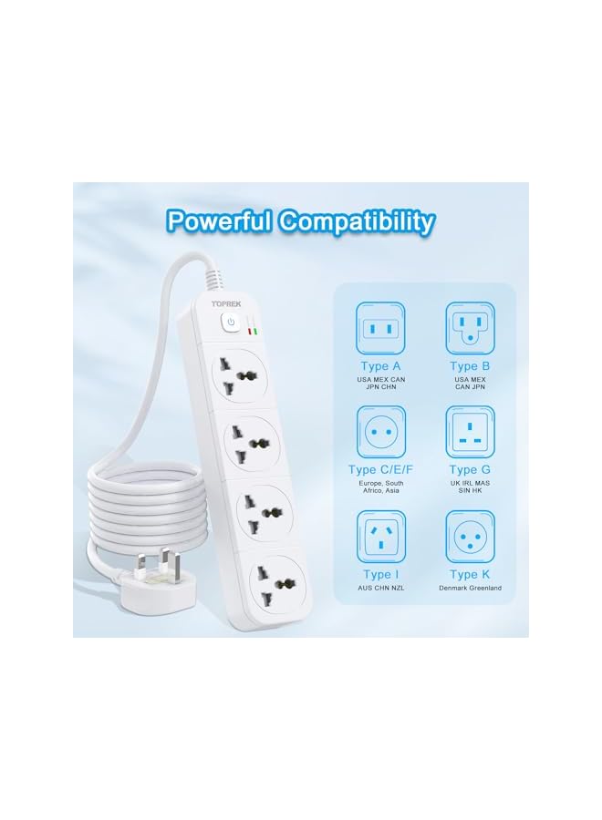 PROMASS promass Power Strip, 4 Way Extension Lead Outlets with 4 Smart Electrical Sockets & Surge Protector, 2M Extension Cord & 1 Switch, 3250W/13A, Extension Cord for Home Office  - Image 3