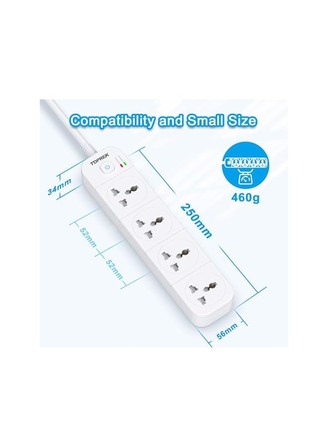 PROMASS promass Power Strip, 4 Way Extension Lead Outlets with 4 Smart Electrical Sockets & Surge Protector, 2M Extension Cord & 1 Switch, 3250W/13A, Extension Cord for Home Office  - Image 5