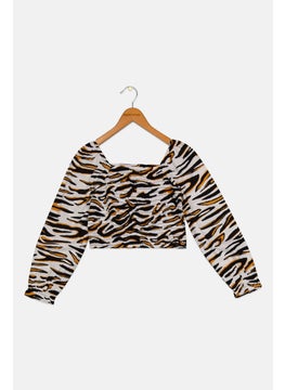 Pepe Jeans Kids Girl Square Neck Long Sleeve Animal Print Crop Top, Multicolor  - Image 2
