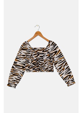 Kids Girl Square Neck Long Sleeve Animal Print Crop Top, White - pzsku/Z9972A2F378179E660461Z/45/_/1737642202/50ffb738-f8ab-44d0-83e4-9a1f337e017f