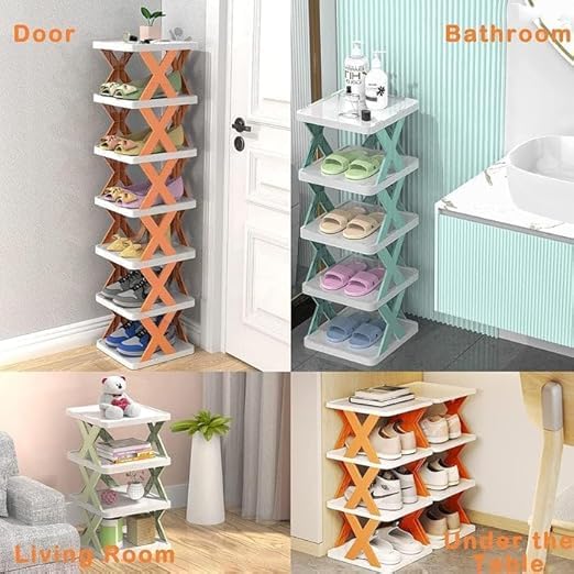 Dhrumino 6 Layer Shoe Rack for Home Plastic Adjustable Stand Organizer Stackable Storage Bedroom Entryway Shelf Footwear Collapsible Corner Tower Shoes and Book Slots Rack 6Layer Box - Image 4