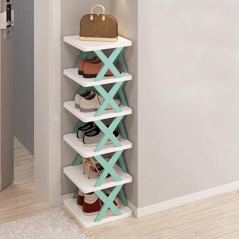 Dhrumino 6 Layer Shoe Rack for Home Plastic Adjustable Stand Organizer Stackable Storage Bedroom Entryway Shelf Footwear Collapsible Corner Tower Shoes and Book Slots Rack 6Layer Box - Image 1