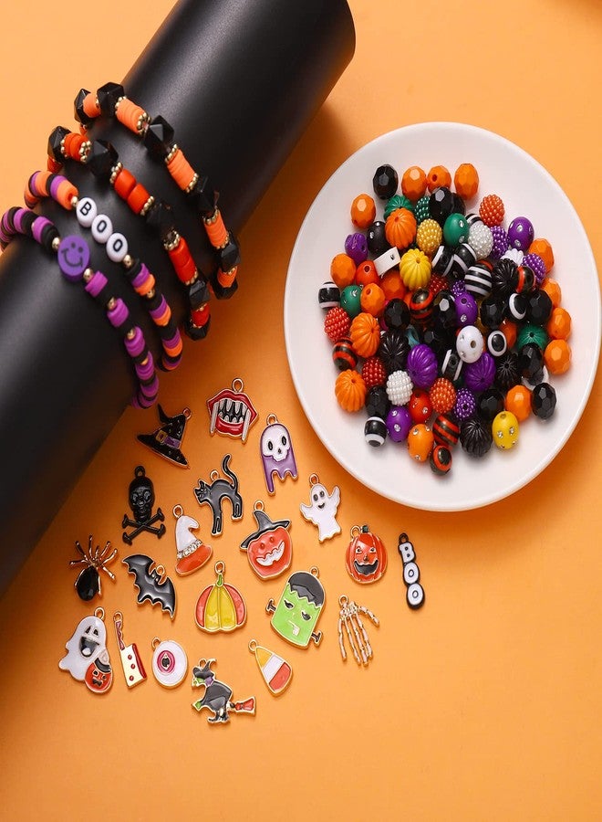 CEALXHENY 2200PCS+ Halloween Beads Charms for Jewelry Making Polymer Clay Beads Pumpkin Skull Evil Eye Beads Enamel Ghost Spider Charms for DIY Bracelet Necklace Earrings Finding Supply - Image 4