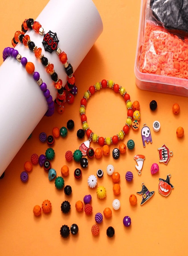 CEALXHENY 2200PCS+ Halloween Beads Charms for Jewelry Making Polymer Clay Beads Pumpkin Skull Evil Eye Beads Enamel Ghost Spider Charms for DIY Bracelet Necklace Earrings Finding Supply - Image 5