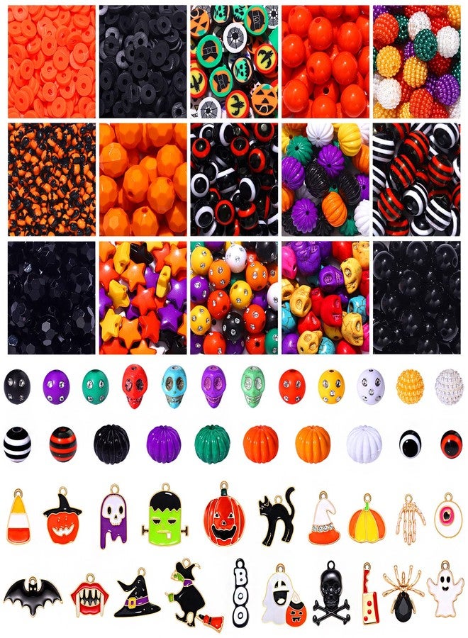 CEALXHENY 2200PCS+ Halloween Beads Charms for Jewelry Making Polymer Clay Beads Pumpkin Skull Evil Eye Beads Enamel Ghost Spider Charms for DIY Bracelet Necklace Earrings Finding Supply - Image 1