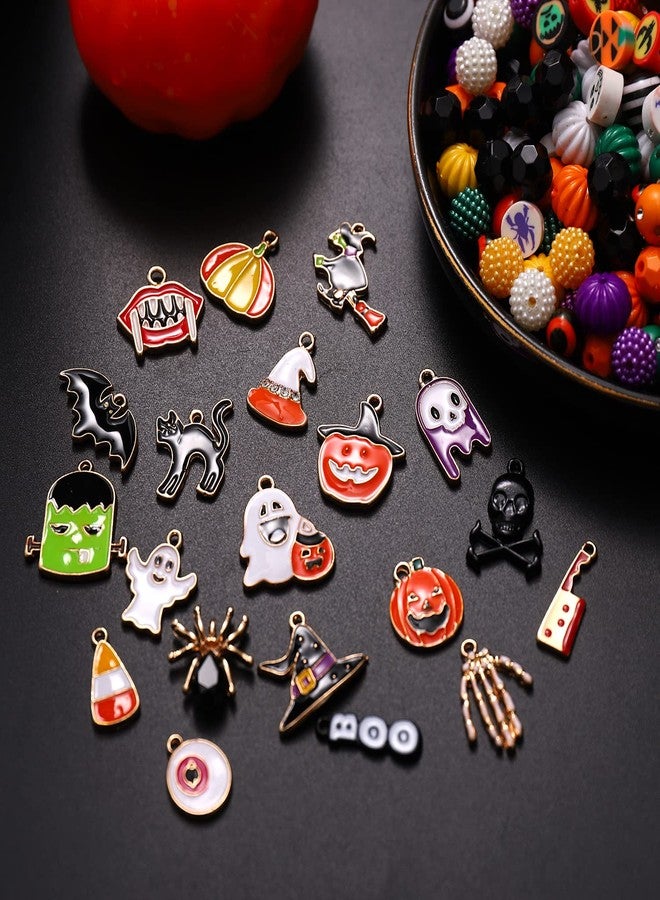CEALXHENY 2200PCS+ Halloween Beads Charms for Jewelry Making Polymer Clay Beads Pumpkin Skull Evil Eye Beads Enamel Ghost Spider Charms for DIY Bracelet Necklace Earrings Finding Supply - Image 3