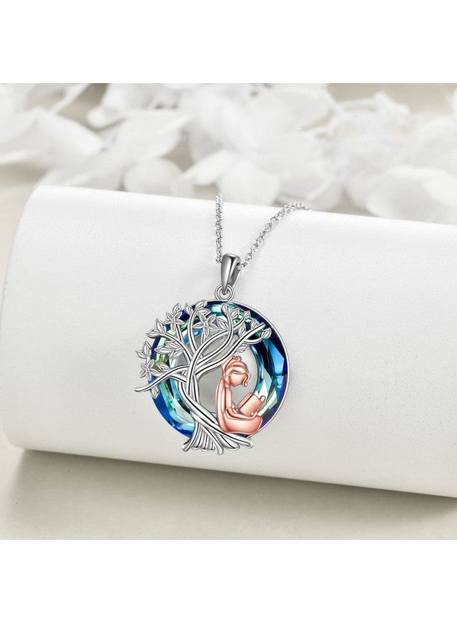 YFN Book Necklace Sterling Silver Reading Book Pendant Crystal Tree Of Life Librarian Jewelry Birthday Graduation Book Club Gifts For Women - Image 2