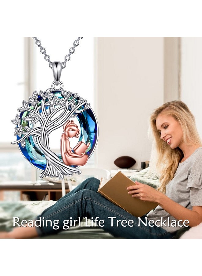 YFN Book Necklace Sterling Silver Reading Book Pendant Crystal Tree Of Life Librarian Jewelry Birthday Graduation Book Club Gifts For Women - Image 5