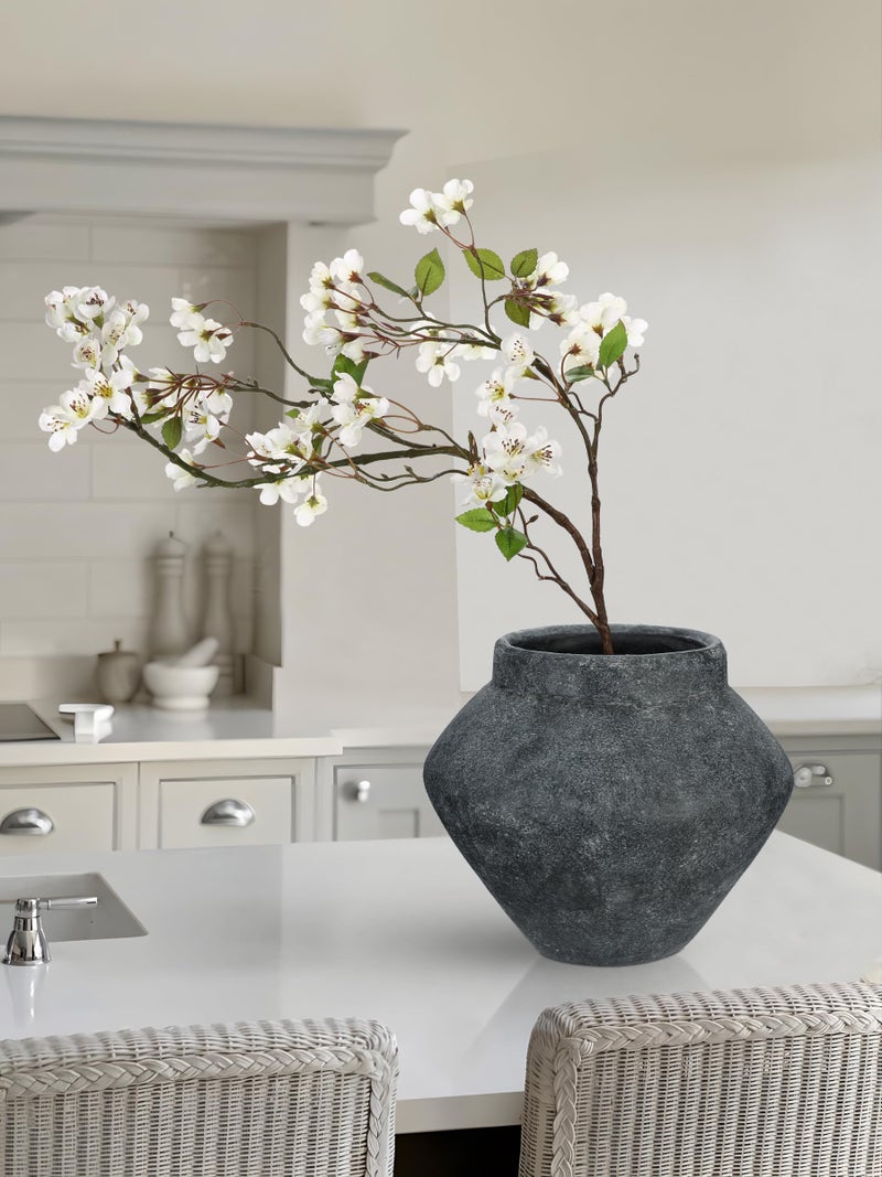 Briful Rustic Vintage Ceramic Pottery Vase, 6.1'' Farmhouse Table Decor with Distressed Texture, Wide Mouth Decorative Jar Vases for Home Decor, Shelf & Entryway, Cream White - Image 2