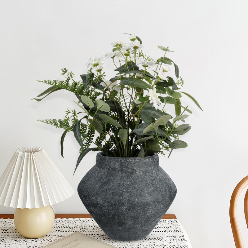 Briful Rustic Vintage Ceramic Pottery Vase, 6.1'' Farmhouse Table Decor with Distressed Texture, Wide Mouth Decorative Jar Vases for Home Decor, Shelf & Entryway, Cream White - Image 5