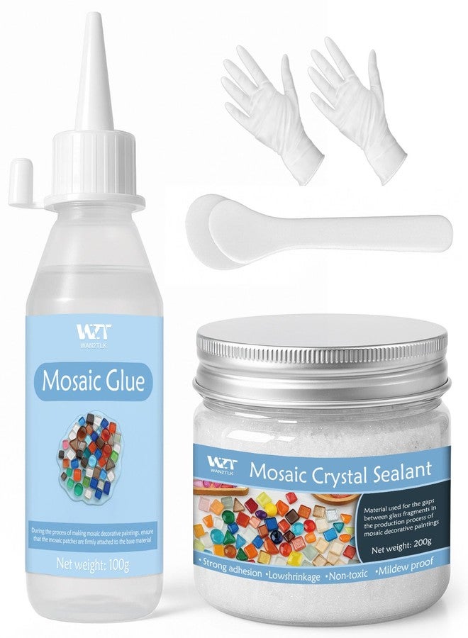 WAN2TLK Mosaic Craft Kit, Mosaic Glue and Grout, Applicator, Gloves, for Mosaic Tiles, Glass, Coaster Art, Home Decoration (White Grout) - Image 1