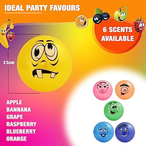 Navoys Fruit Smelling Smiley Face Ball - 25cm Scented Ball for Kids, Uninflated, Colourful Inflatable Balls, Colour Sent at Random (1) - Image 2
